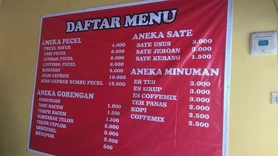 Menu Makanan Pecel Spesial Di Warung Pecel Bu Kaji